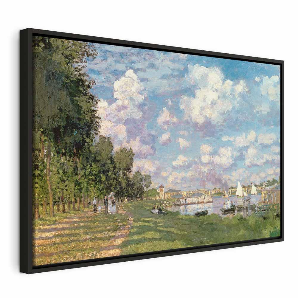 Claude Monet billede på lærred - Havnen i Argenteuil - 90 x 60 cm - I en sort træramme