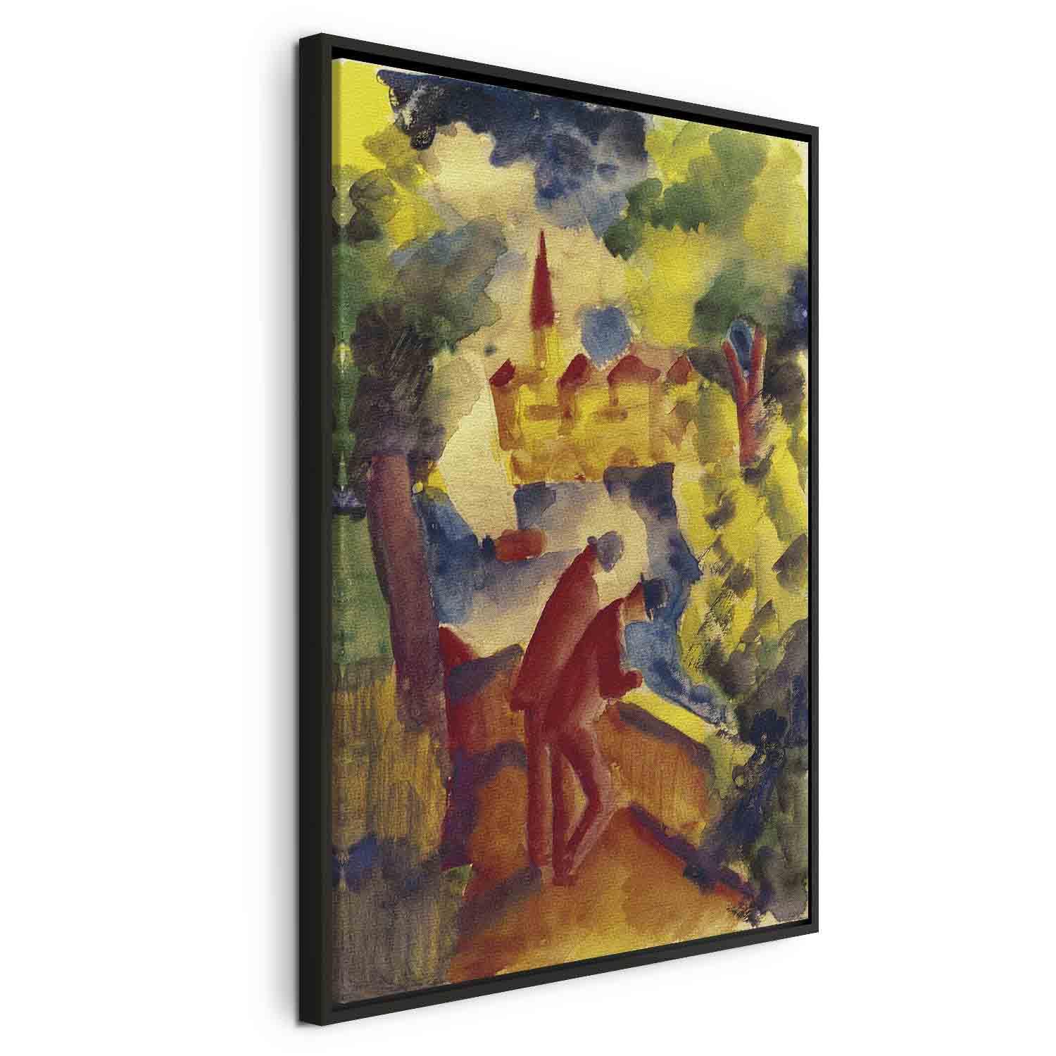 August Macke billede på lærred - Mænd på vejen ved søen - 80 x 120 cm - I en sort træramme