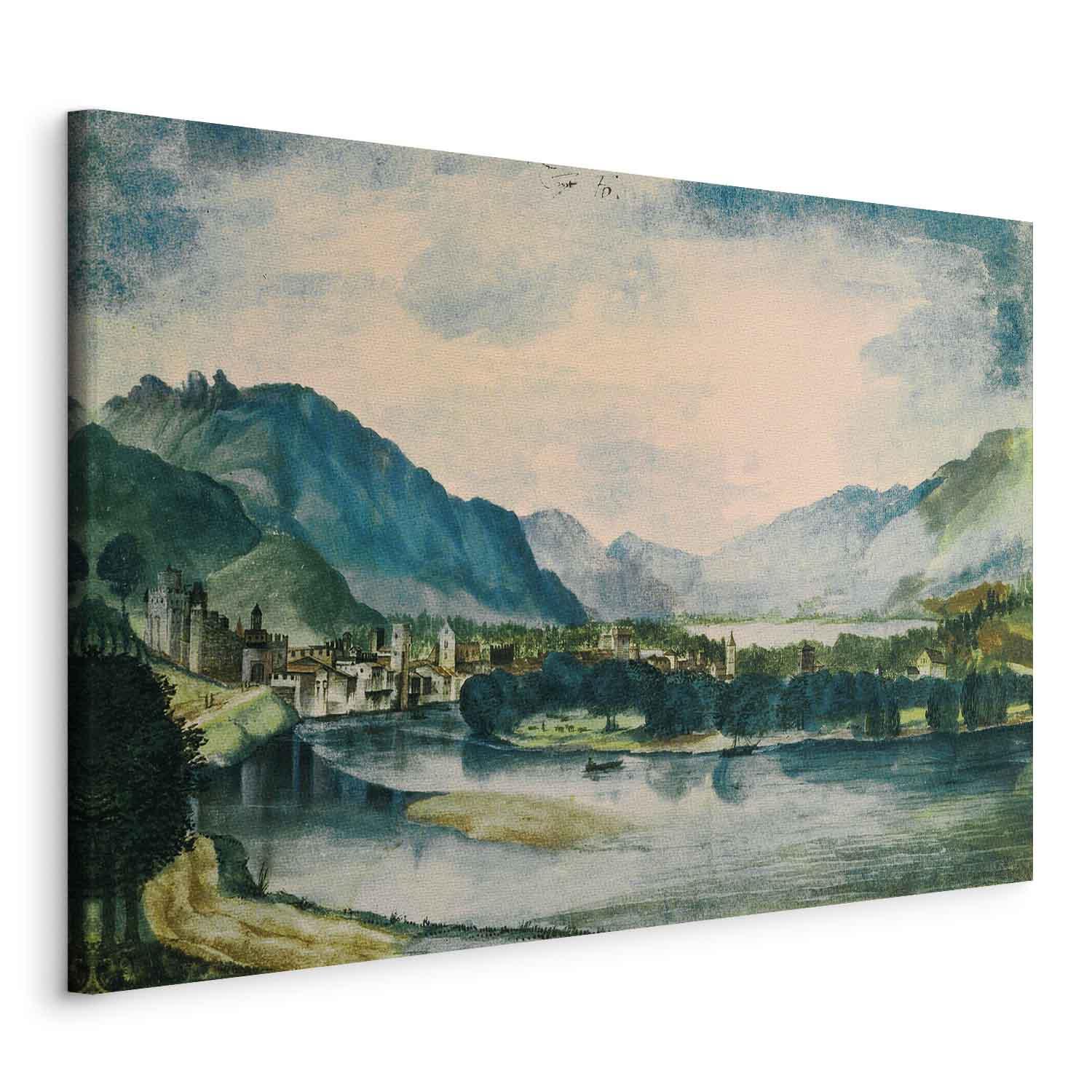 Albrecht Dürer billede på lærred - Udsigt over Trento fra nord - 30 x 20 cm - På italiensk lærred