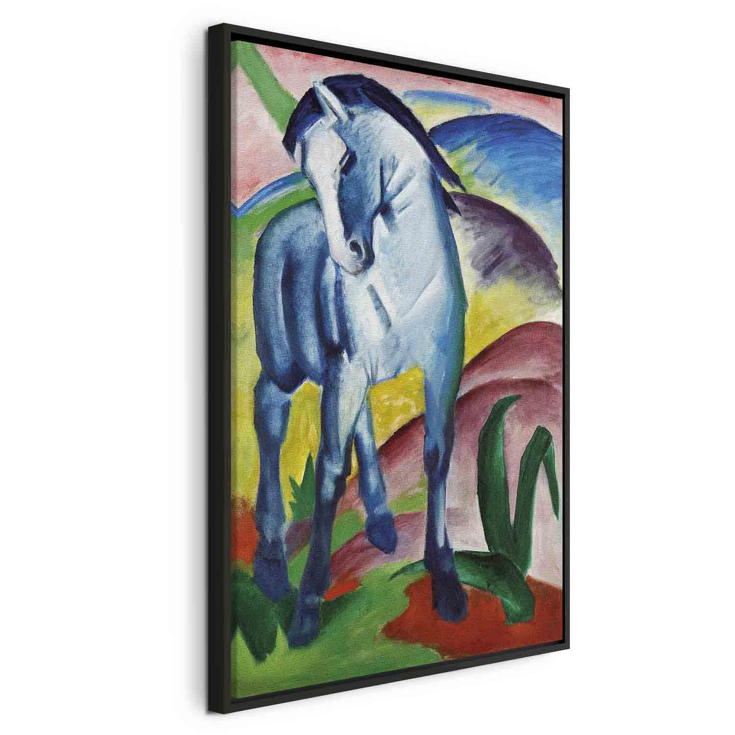 Franz Marc - Blå Hest billede på lærred - 80 x 120 cm - I en sort træramme