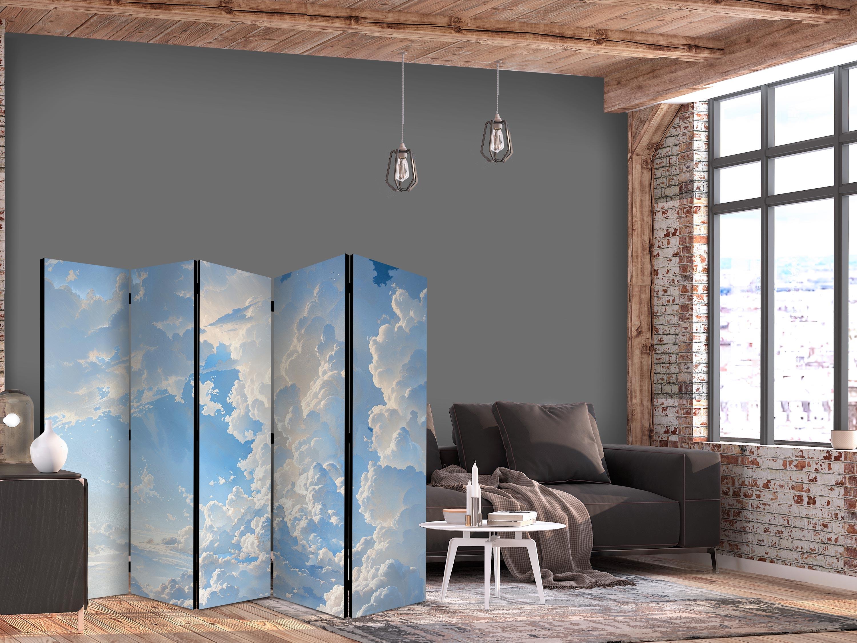Skærmvæg med himmel og skyer - 5-panels rumdeler 225 x 172 cm - 225 x 172 cm - Akustik