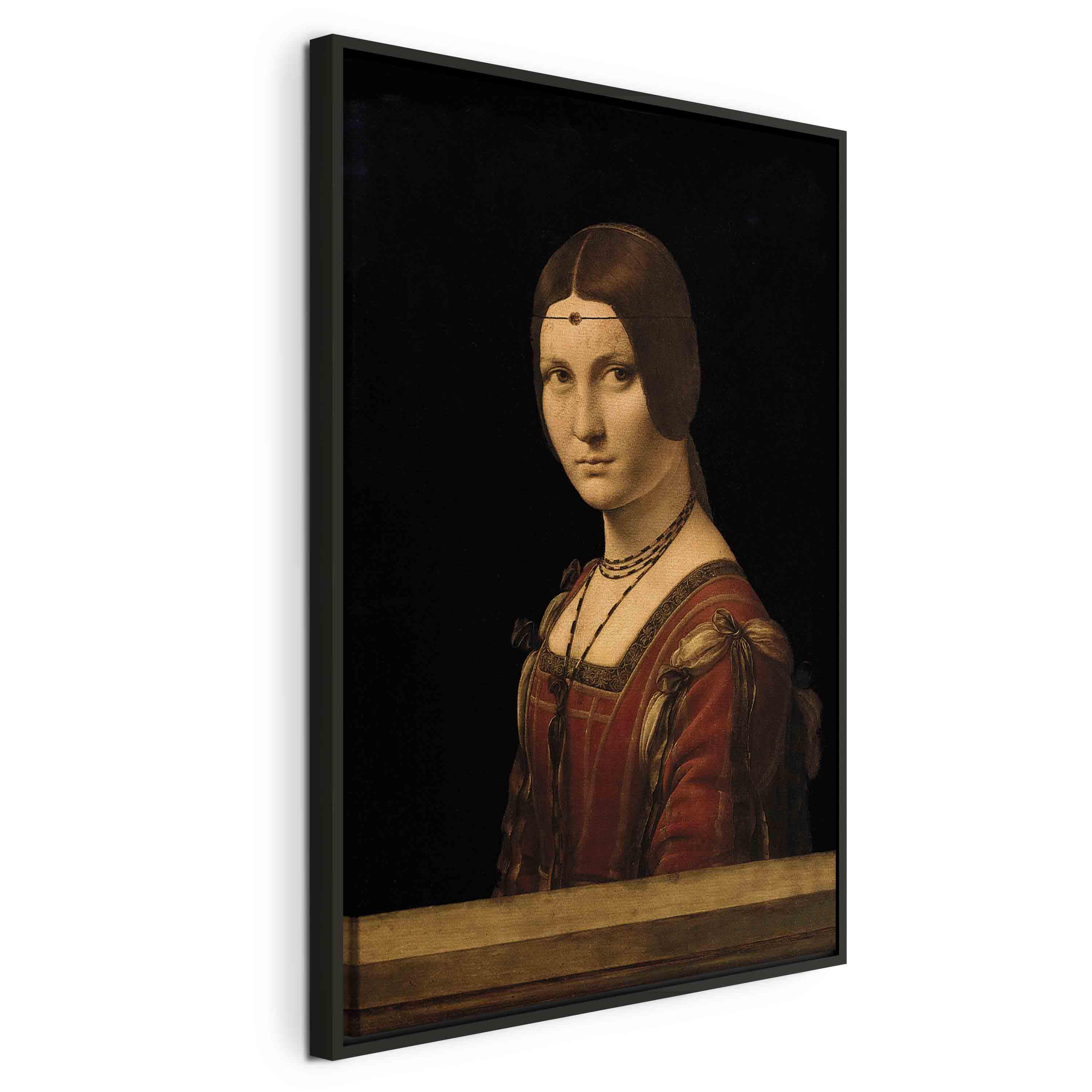 Leonardo da Vinci billede på lærred - La Belle Ferronnière - 40 x 60 cm - I en sort træramme