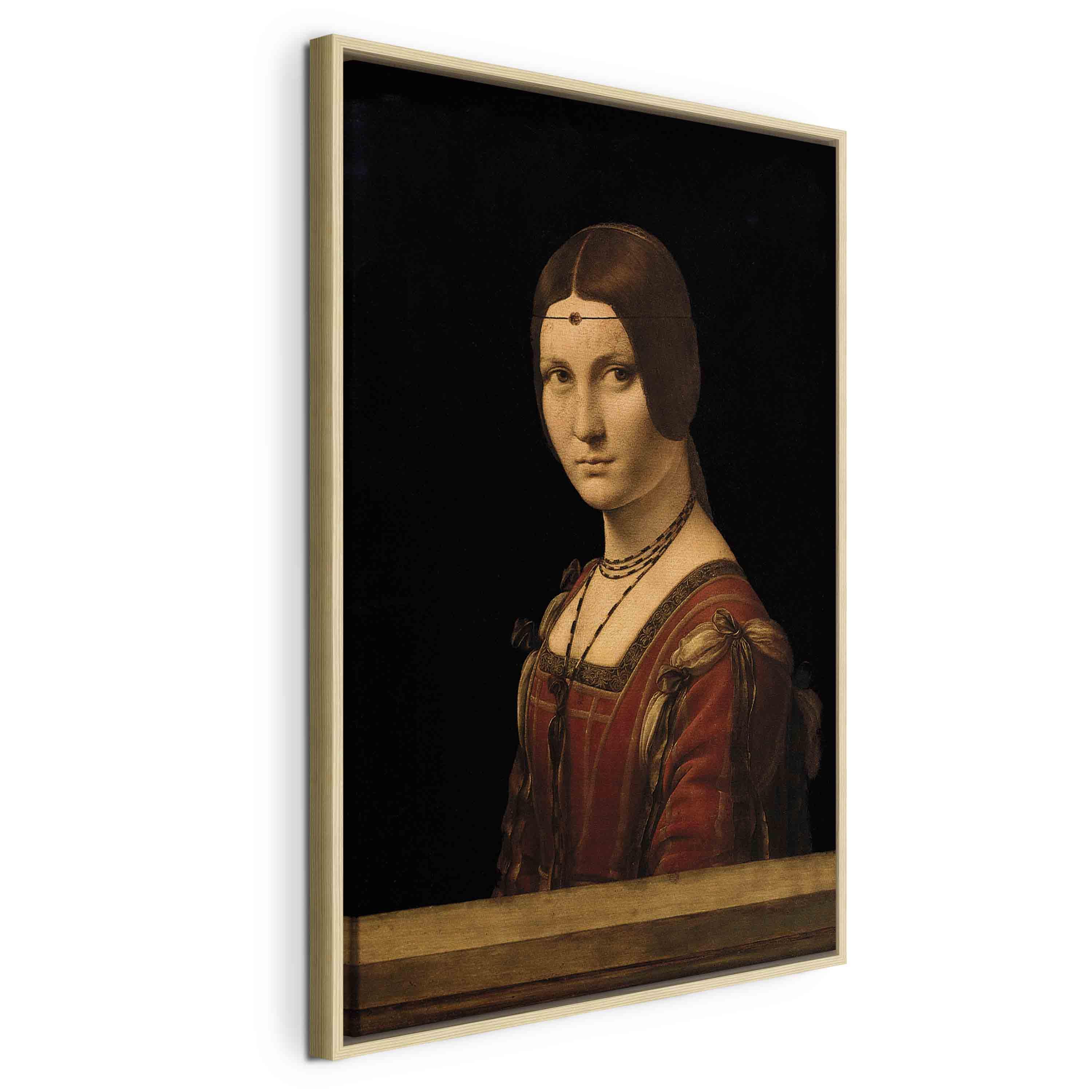 Leonardo da Vinci billede på lærred - La Belle Ferronnière - 40 x 60 cm - I en naturlig træramme