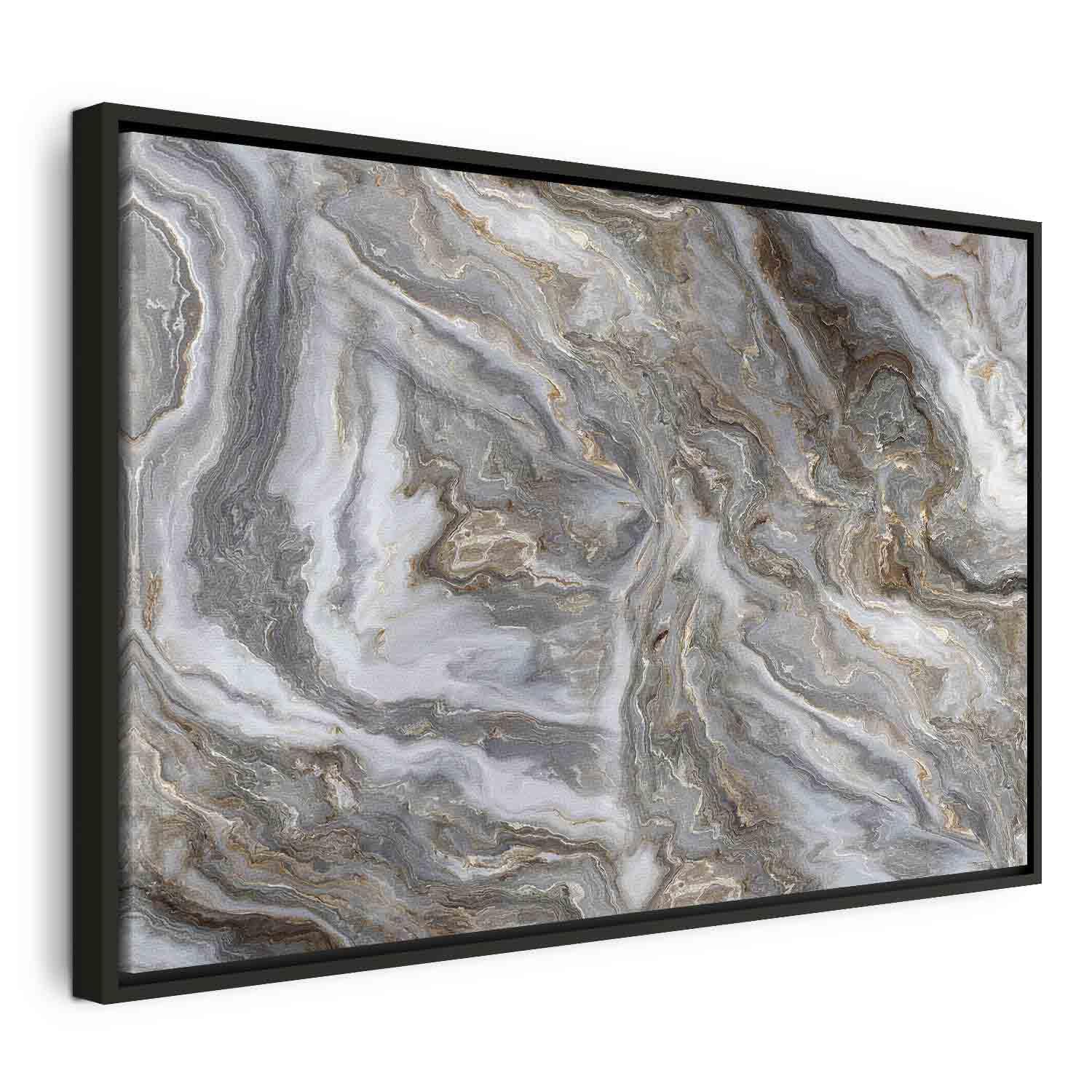 Lærredsbillede - Stenabstraktioner med marmorstrukturer i neutrale nuancer - 120 x 80 cm - I en sort træramme