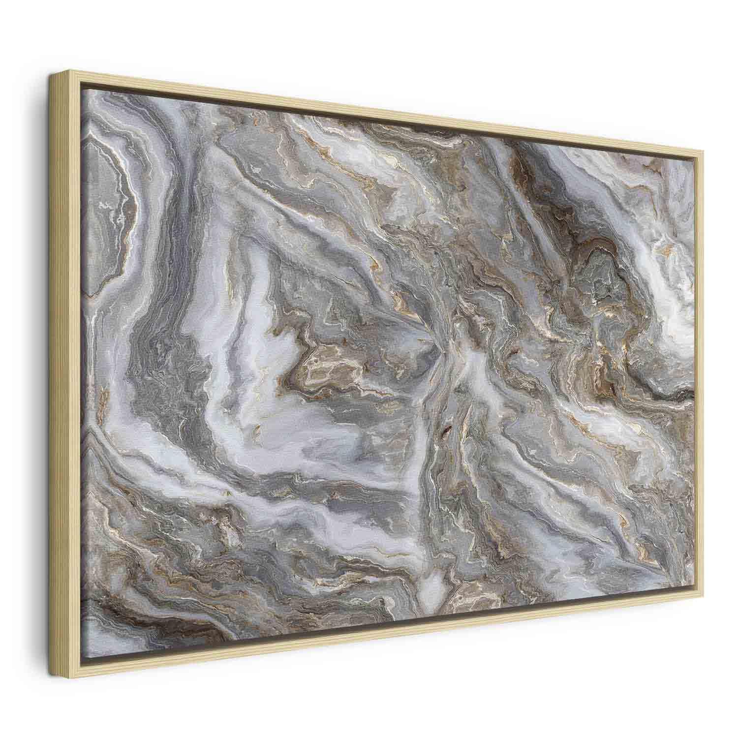 Lærredsbillede - Stenabstraktioner med marmorstrukturer i neutrale nuancer - 120 x 80 cm - I en naturlig træramme