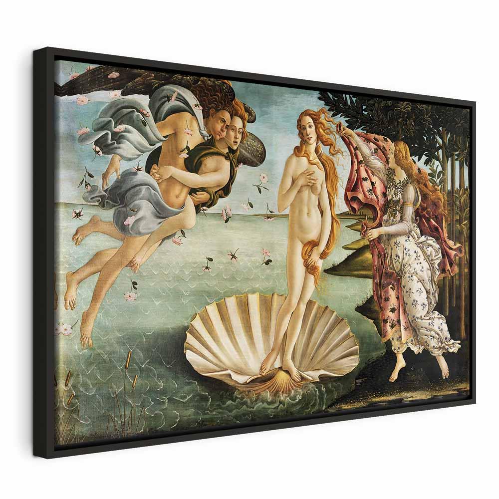Sandro Botticelli billede på lærred - Venus' fødsel - 60 x 40 cm - I en sort træramme