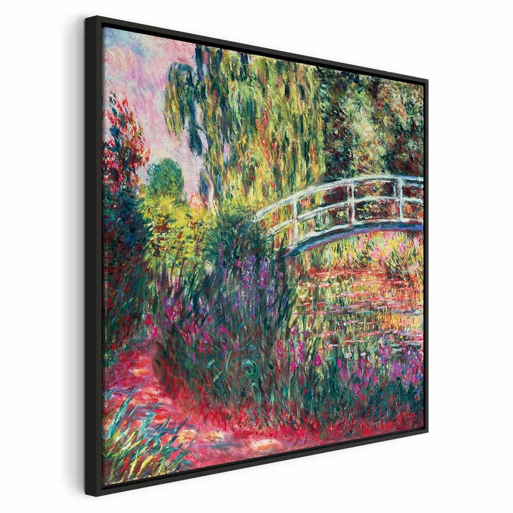 Claude Monet Den japanske bro - billede på lærred - 80 x 80 cm - I en sort træramme