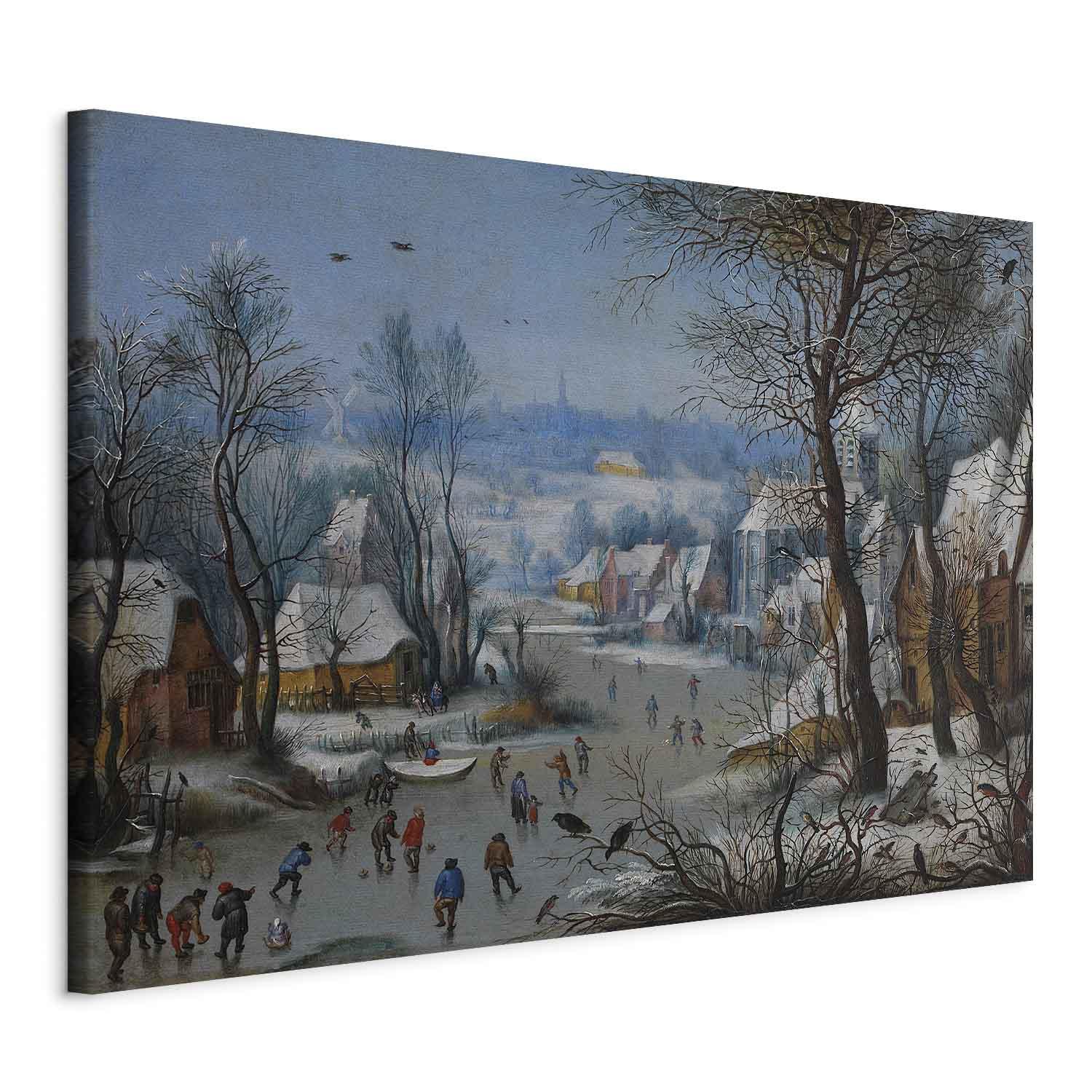 Pieter Brueghel den Yngre XXL-billede på lærred - Vinterlege - 170 x 113 cm