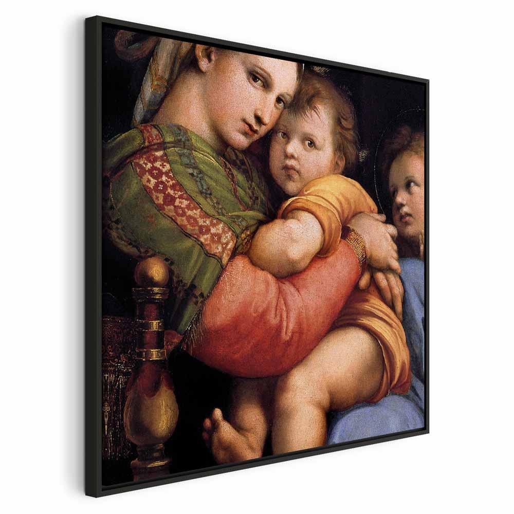 Rafael Santi Madonna på en stol - billede på lærred - 60 x 60 cm - I en sort træramme