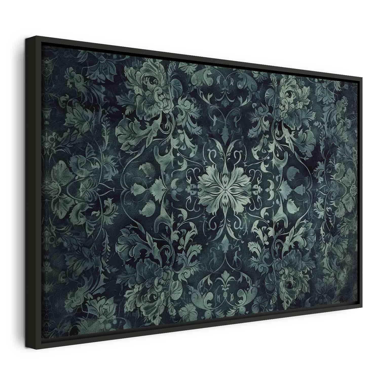 Lærredsbillede Orientalisk Mønster med Smaragdgrønne Ornamenter - 120 x 80 cm - I en sort træramme