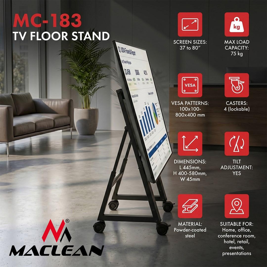 Maclean TV Cart / Floor Stand 37–80 max. VESA 800x400 max. 75 kg mobile wheel lock MC-183