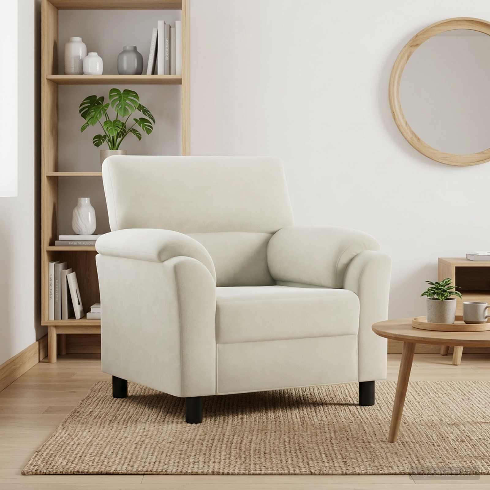 1-personers sofa i cremefarvet fløjl 94 x 85 x 93 cm
