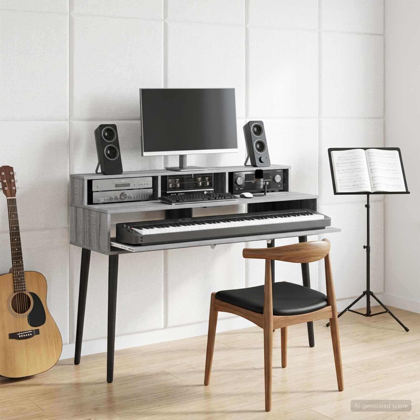 Studiobord i grå sonoma 110 x 42,5 x 36 cm med udtrækkelig tastaturhylde