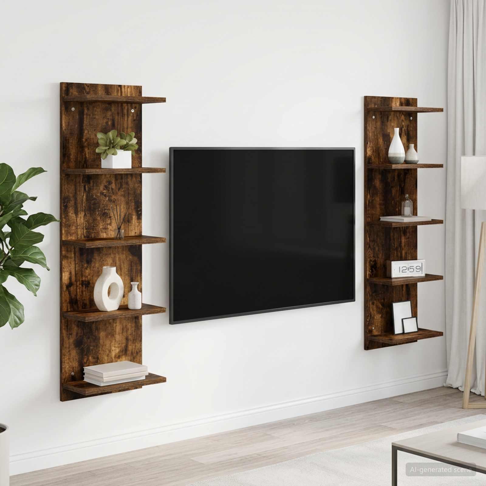 vidaXL Væghylde 2 stk. Røget eg 30 x 15 x 100 cm Konstrueret træ