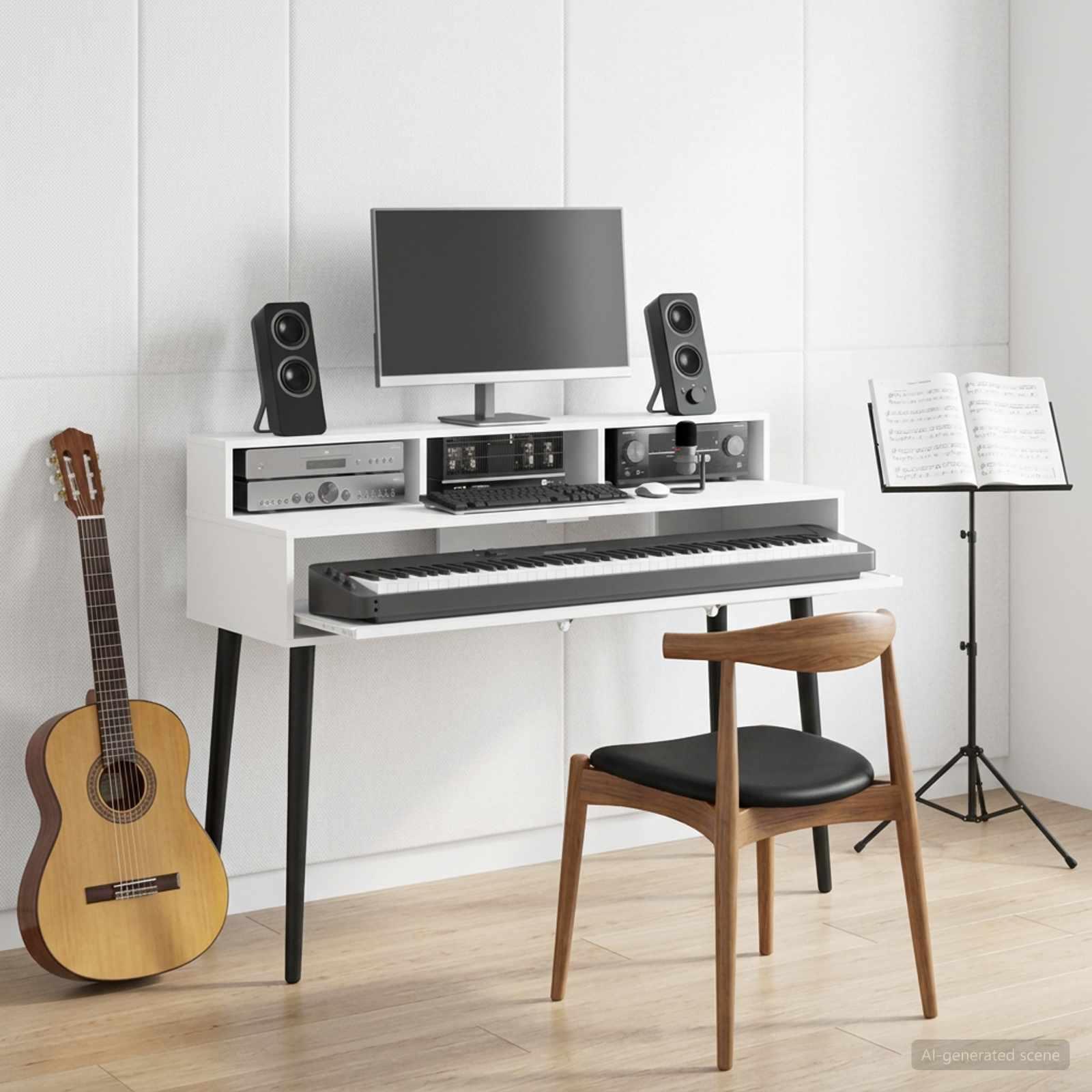 vidaXL Studiobord Hvid 130 x 42,5 x 36 cm Konstrueret træ