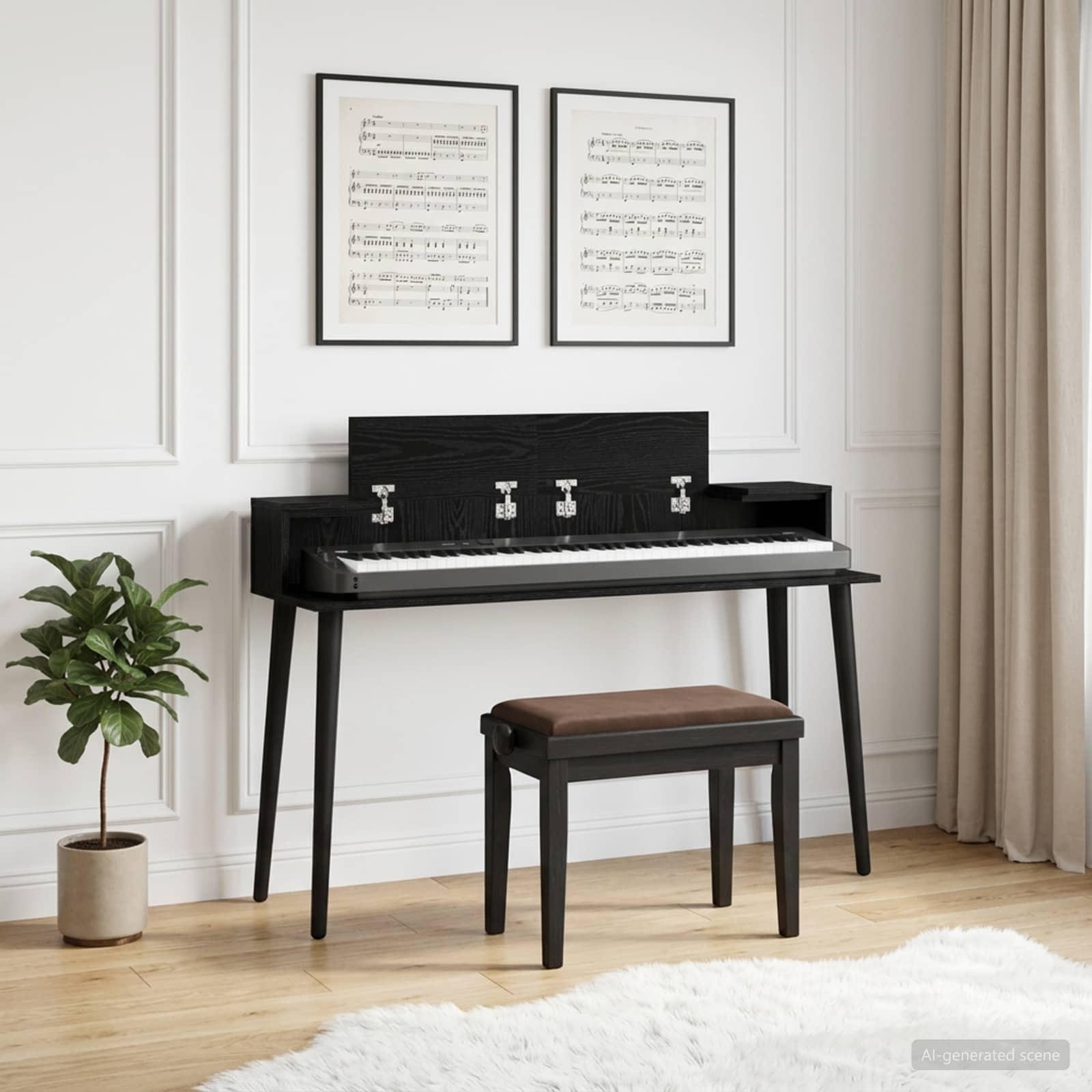 Studiobord i sort eg 130 x 36 x 19,5 cm - keyboardskab i konstrueret træ