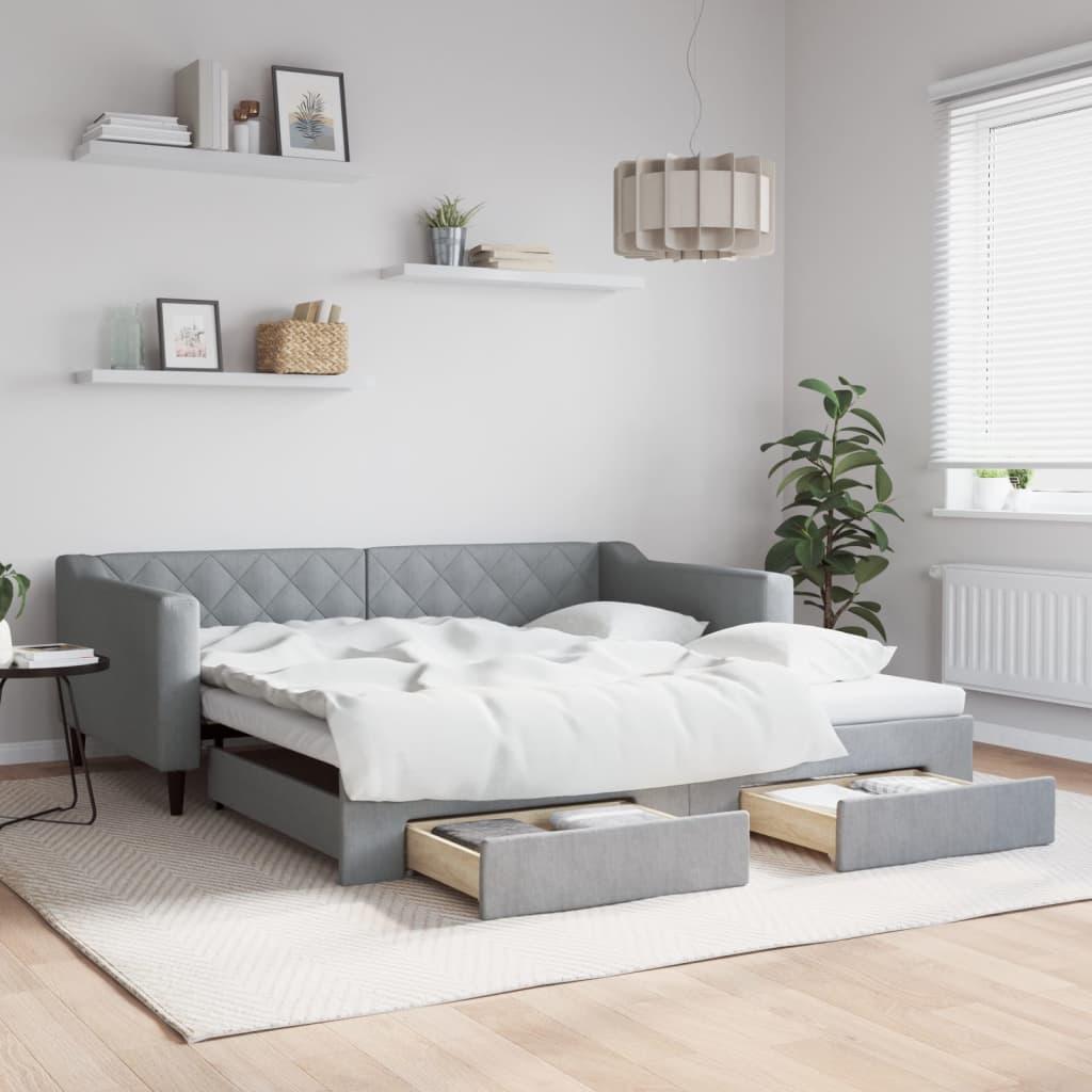 vidaXL daybed med udtræk og skuffer 100x190 cm stof lysegrå