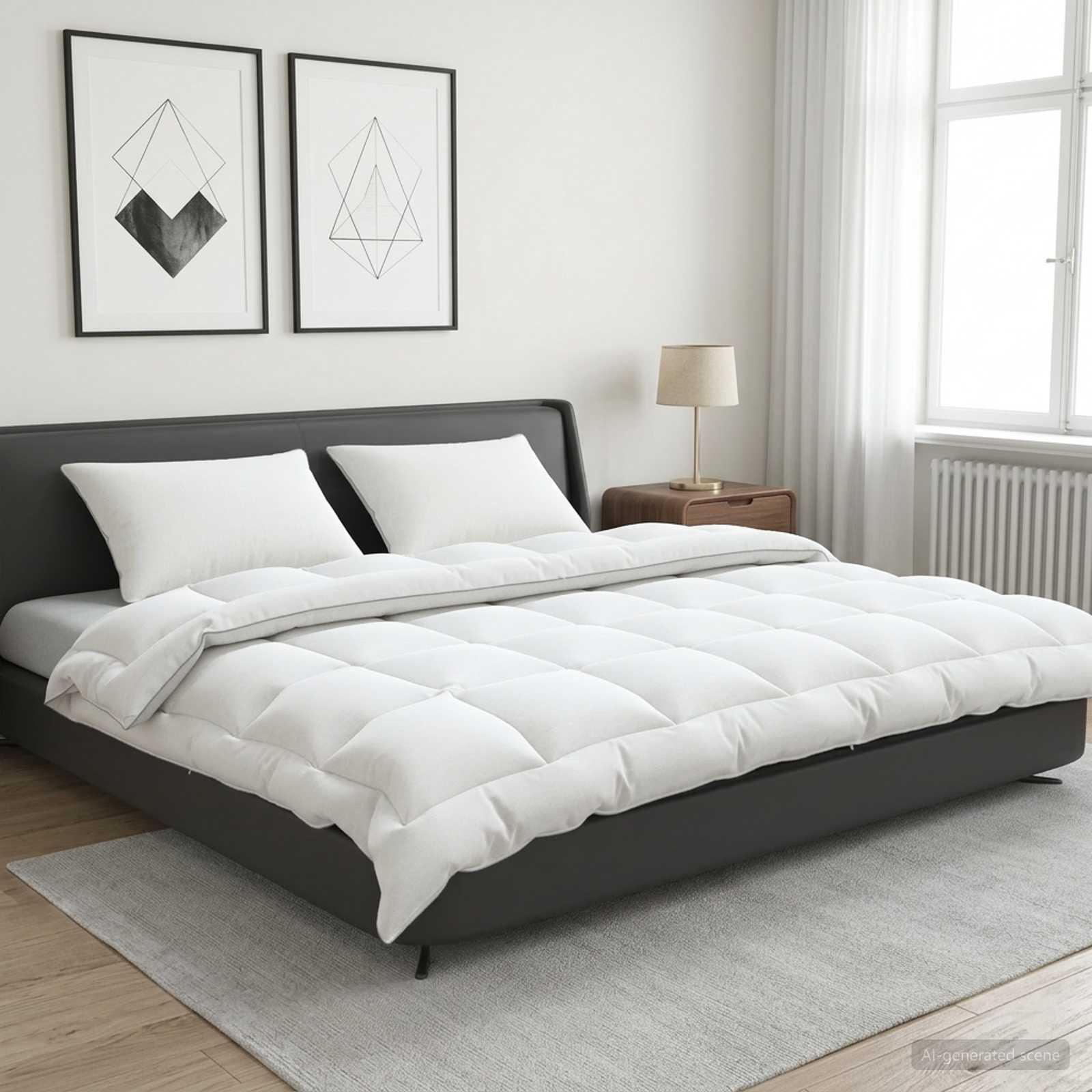 Dyne- og puddesæt 3 stk. 200 x 240 cm vinter 450 GSM uld hvid