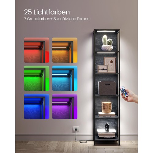 Bogreol med LED-belysning, 6 hylder - Ebony Black