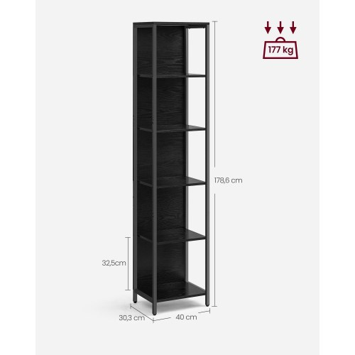 Bogreol med LED-belysning, 6 hylder - Ebony Black