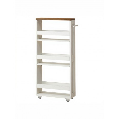 Smal køkkenvogn med 4 hylder på hjul og håndtag 40,5 x 15,5 x 87 cm - hvid/varm brun