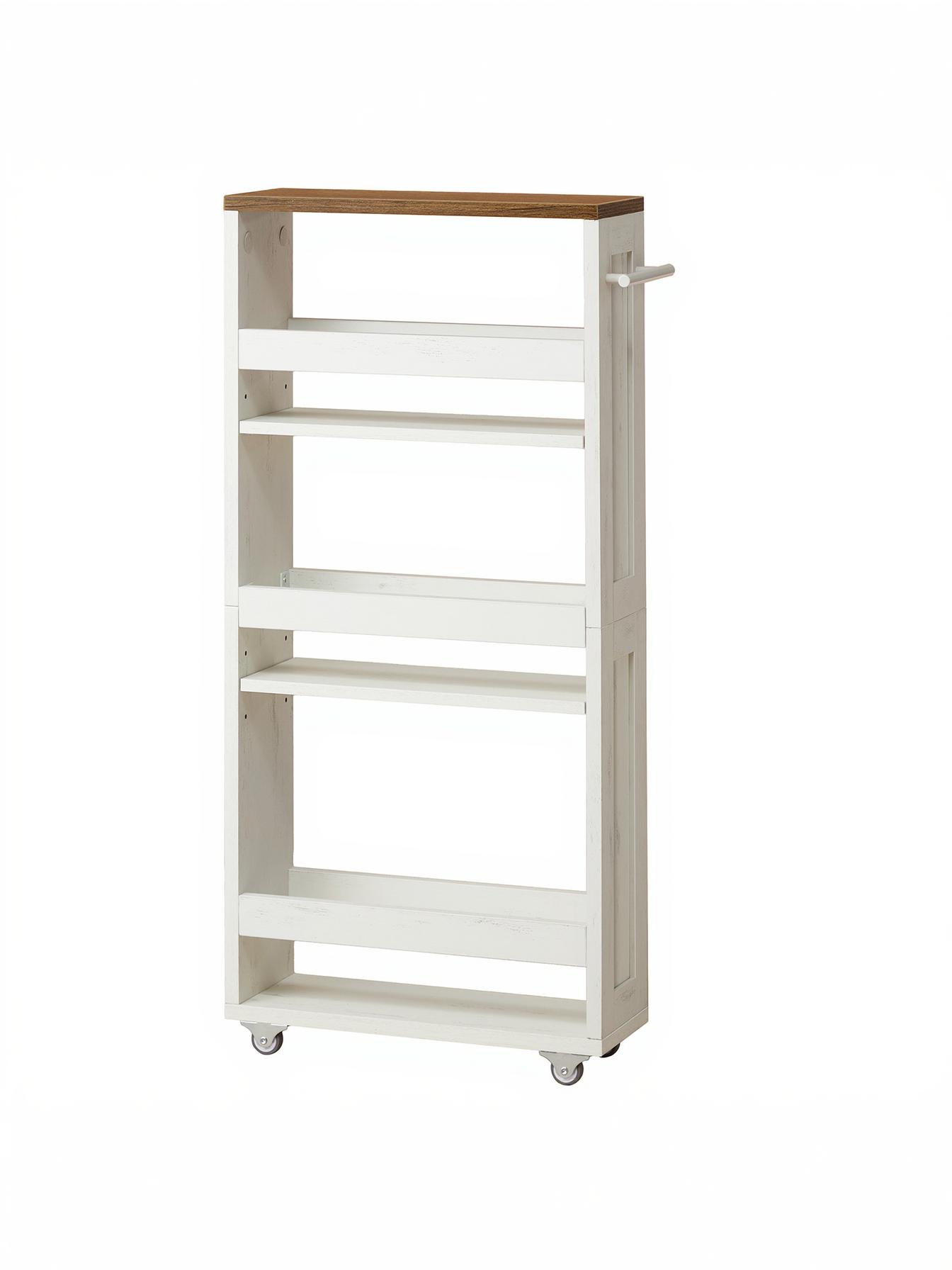 Smal køkkenvogn med 4 hylder på hjul og håndtag 40,5 x 15,5 x 87 cm - hvid/varm brun