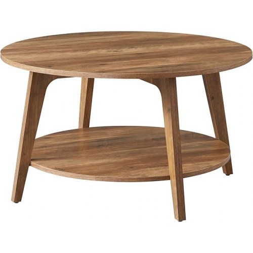 Rundt sofabord med 2 hylder 80 cm - honningbrun