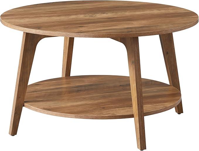 Rundt sofabord med 2 hylder 80 cm - honningbrun