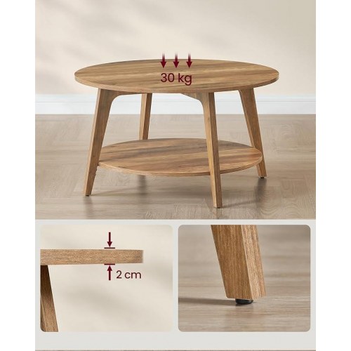 Rundt sofabord med 2 hylder 80 cm - honningbrun