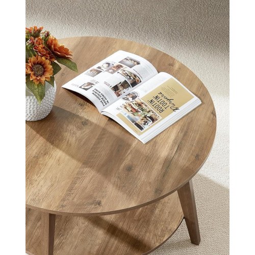 Rundt sofabord med 2 hylder 80 cm - honningbrun