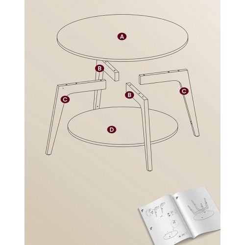 Rundt sofabord med 2 hylder 80 cm - honningbrun
