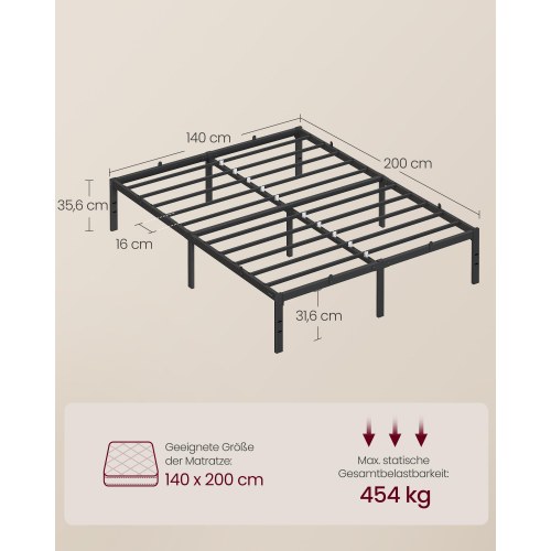 Sengeramme 140 x 200 cm i metal med opbevaringsplads - sort