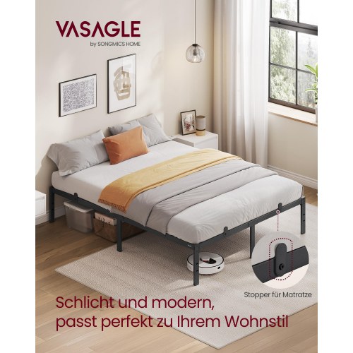 Sengeramme 140 x 200 cm i metal med opbevaringsplads - sort