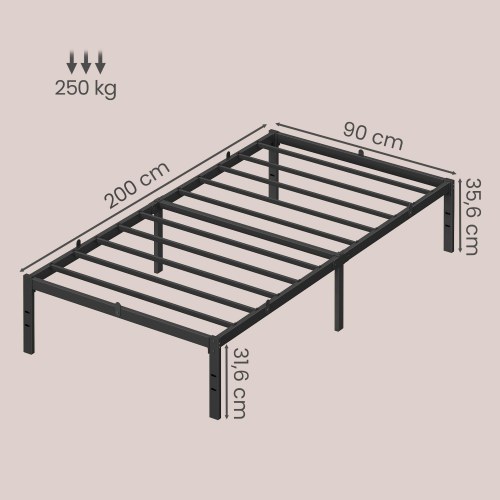Sengestel 90 x 200 cm i stål - mat sort