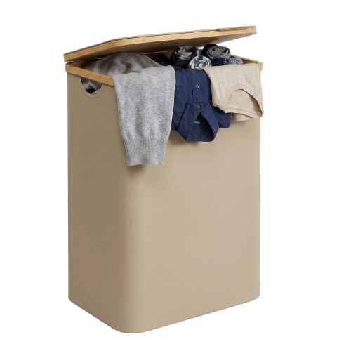 Vasketøjskurv med låg 90 l - sammenklappelig vasketøjskurv i camel brown, 42 x 32 x 70,5 cm