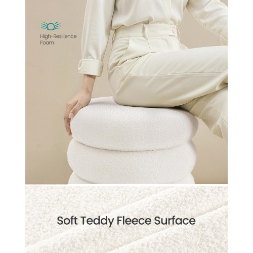 Rund opbevaringspuf i teddyfleece - hvid