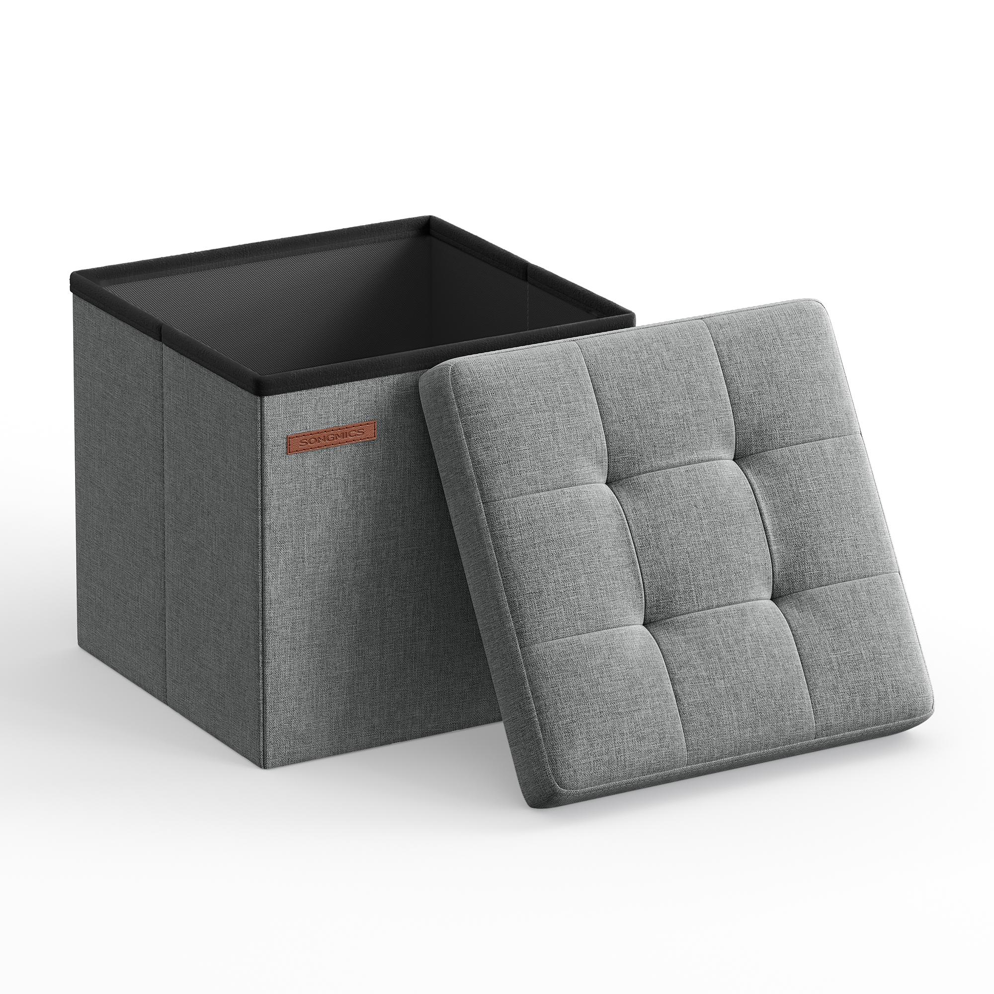 Foldbar opbevaringspuf med låg 30 x 30 x 30 cm, lysegrå