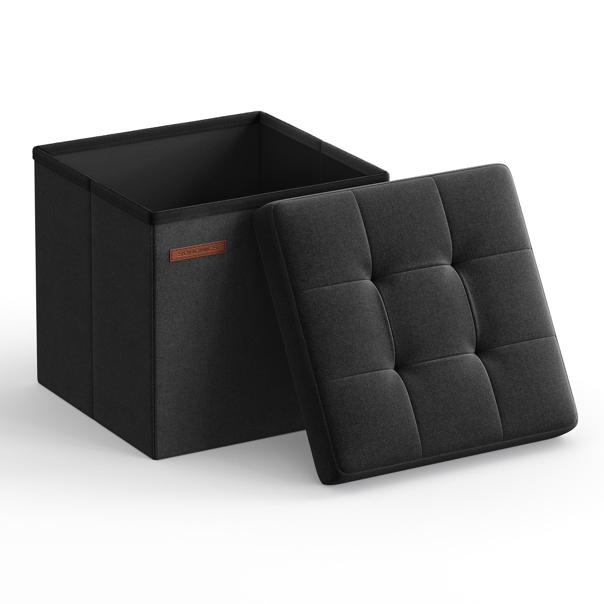 Foldbar opbevaringspuf i hørlook med låg 22 l 30 x 30 x 30 cm - sort