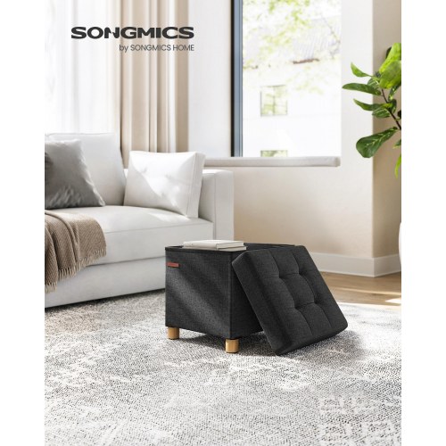 Opbevaringspuf med låg 37 l 40 × 38 × 38 cm - sort