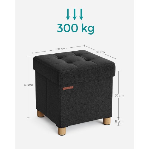 Opbevaringspuf med låg 37 l 40 × 38 × 38 cm - sort
