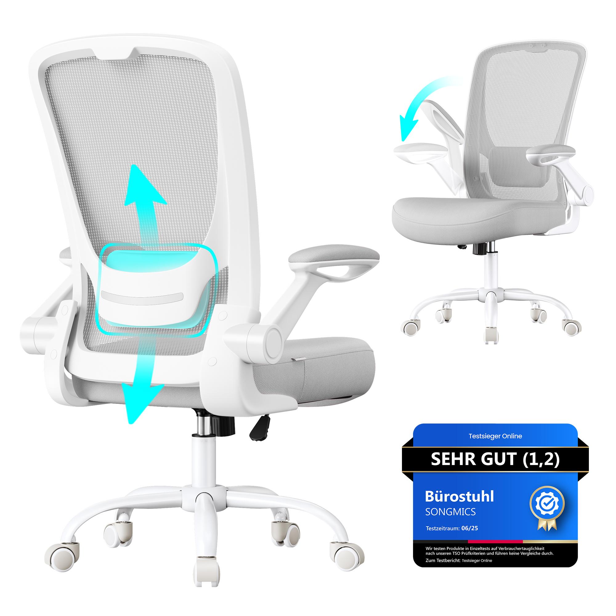 Ergonomisk kontorstol i mesh med lændestøtte og vippefunktion 53 cm duegrå