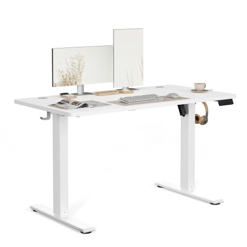 Hæve-sænkebord 120 x 60 cm med hukommelsesfunktion og kabelgennemføringer - skyhvid