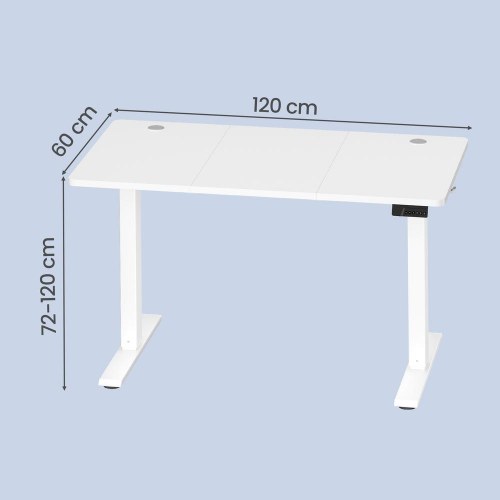 Hæve-sænkebord 120 x 60 cm med hukommelsesfunktion og kabelgennemføringer - skyhvid
