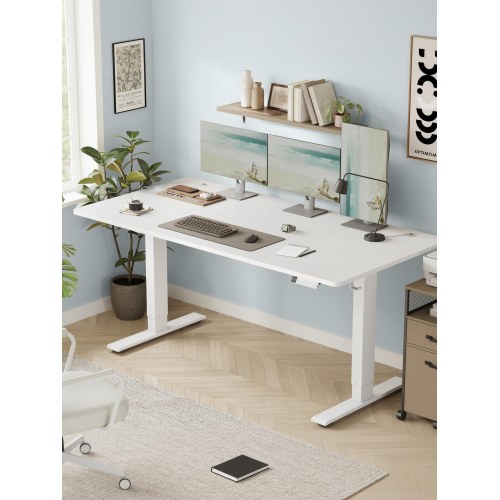 Elektrisk hæve-sænkebord 160 x 80 cm med USB-C, 3 hukommelsesknapper og kabelbakke - mat hvid