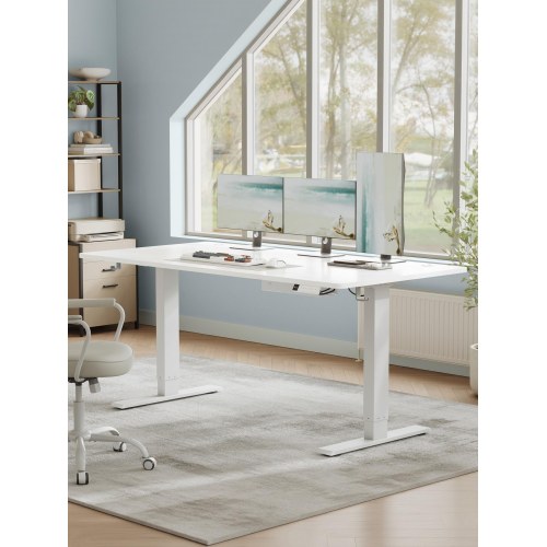 Elektrisk hæve-sænkebord 160 x 80 cm med USB-C, 3 hukommelsesknapper og kabelbakke - mat hvid