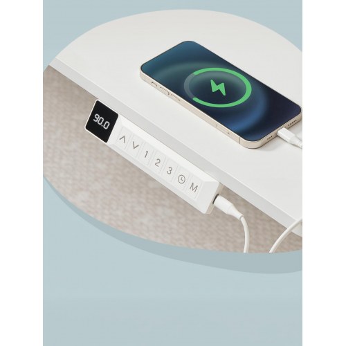 Elektrisk hæve-sænkebord 160 x 80 cm med USB-C, 3 hukommelsesknapper og kabelbakke - mat hvid