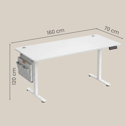 Elektrisk hæve-sænkebord 180 x 80 cm med memory-funktion - skyhvid