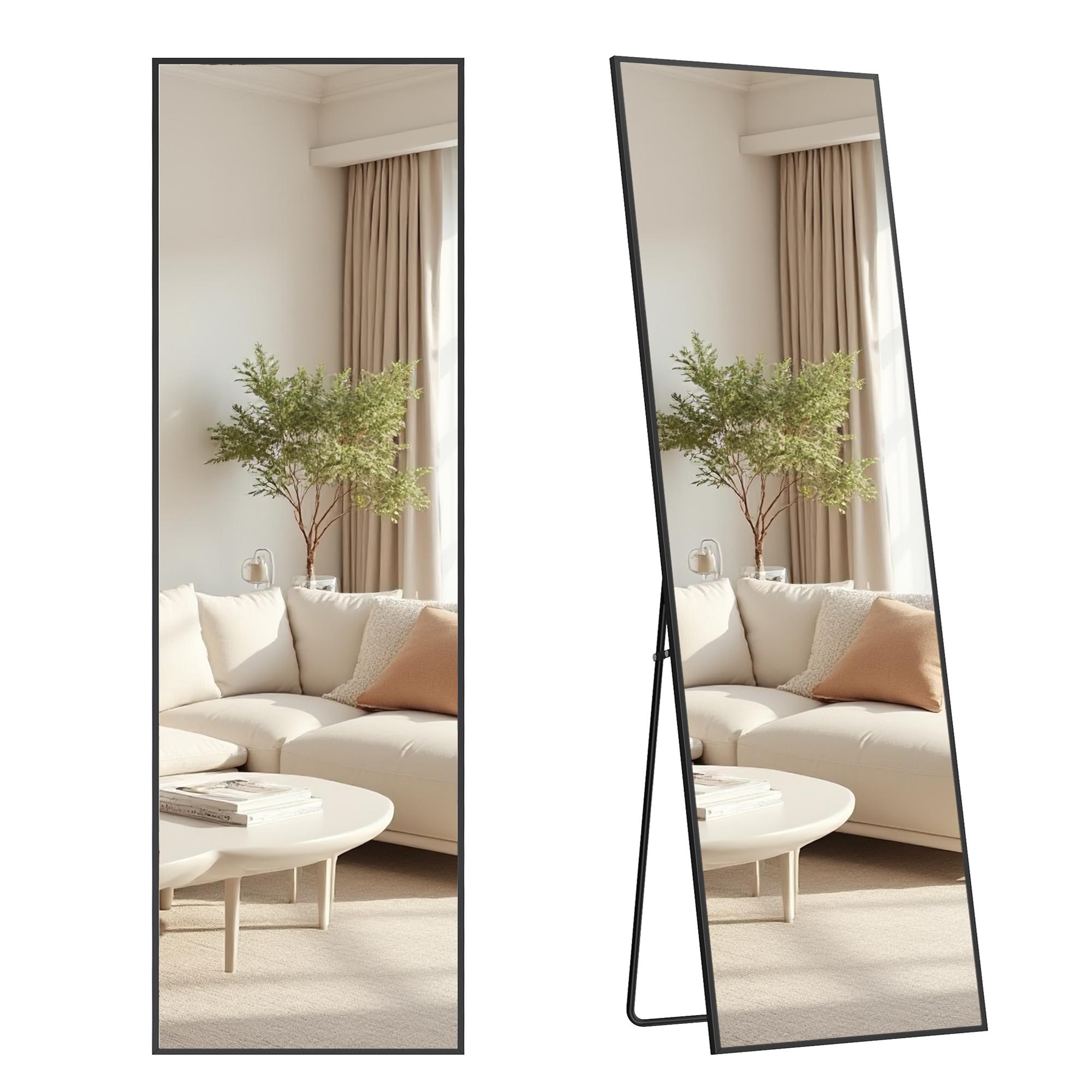 Gulvspejl i fuld længde 160 x 50 cm med stativ - rektangulært, mat sort