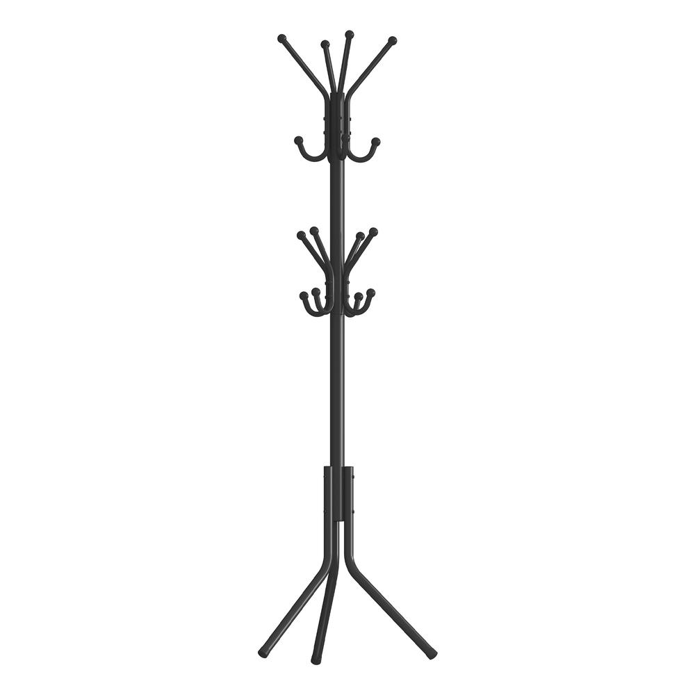 Stumtjener i metal med 16 knager, 175 cm - sort