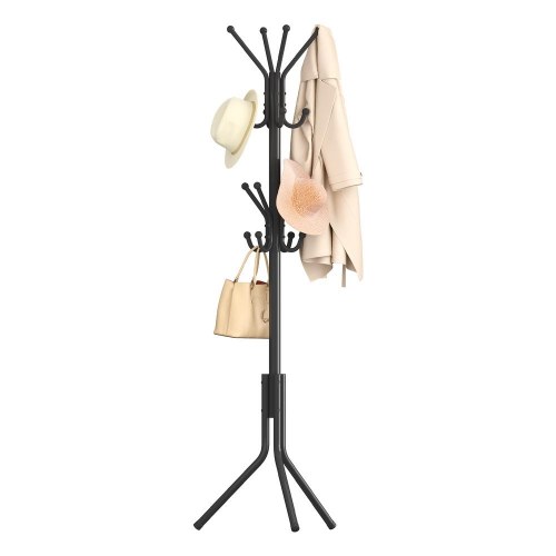 Stumtjener i metal med 16 knager, 175 cm - sort